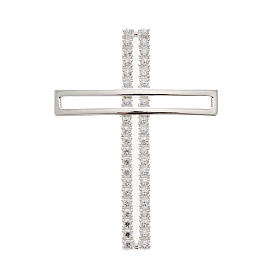 Croix double argent 925 avec strass 5 cm