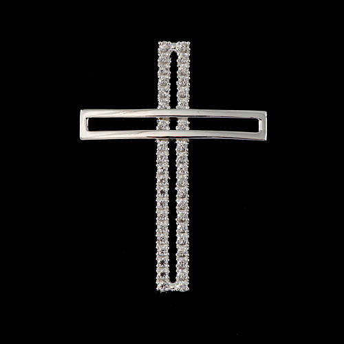 Croix double argent 925 avec strass 5 cm 4