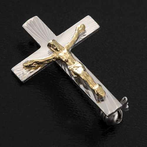 Clergy cross pin in worked sterling silver, H2.5cm 2