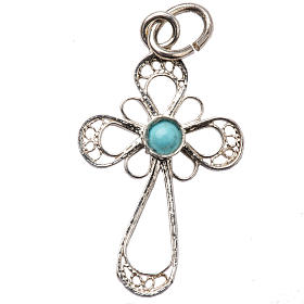 Cross in 800 silver filigree with turchese stone