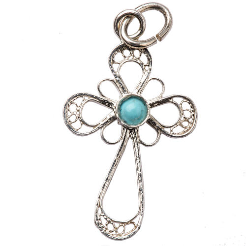 Cross in 800 silver filigree with turchese stone 1