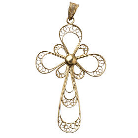 Cross in 800 silver filigree, gold plated