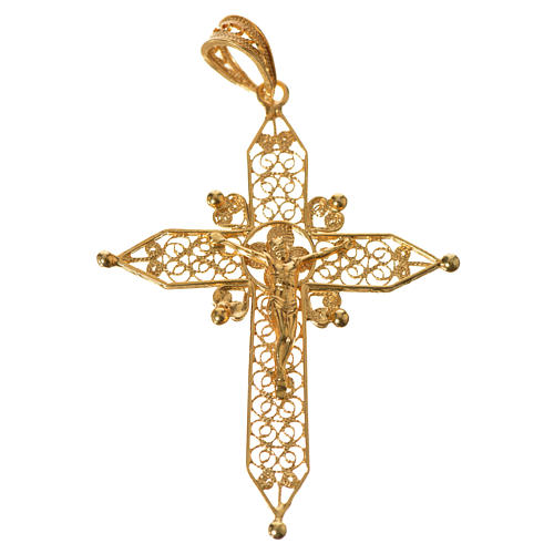 Cross pendant in 800 silver filigree, gold bathed 4