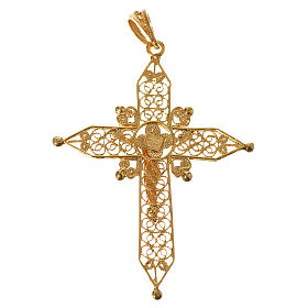 Cross pendant in 800 silver filigree, gold bathed