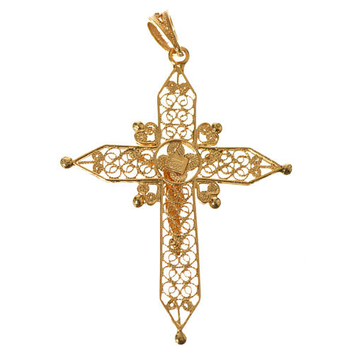 Cross pendant in 800 silver filigree, gold bathed 5