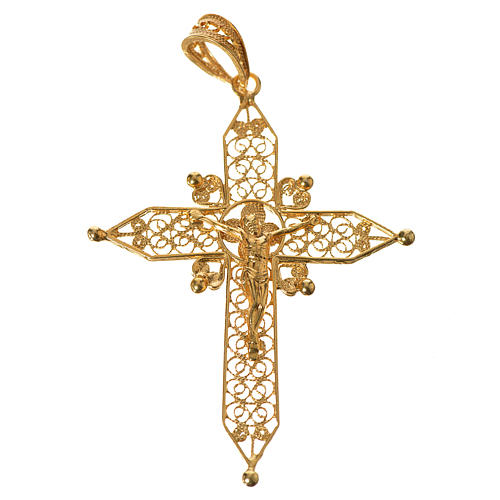 Cross pendant in 800 silver filigree, gold bathed 1