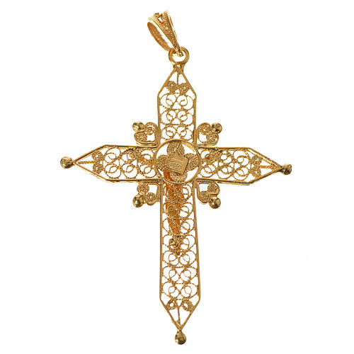 Cross pendant in 800 silver filigree, gold bathed 2