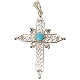 Pointed cross pendant in silver 800 with turquoise