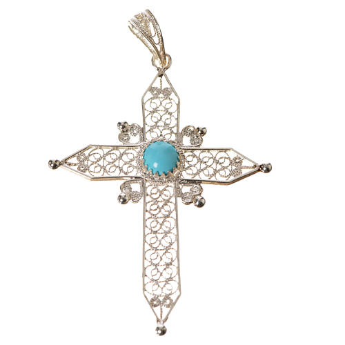 Pointed cross pendant in silver 800 with turquoise 3