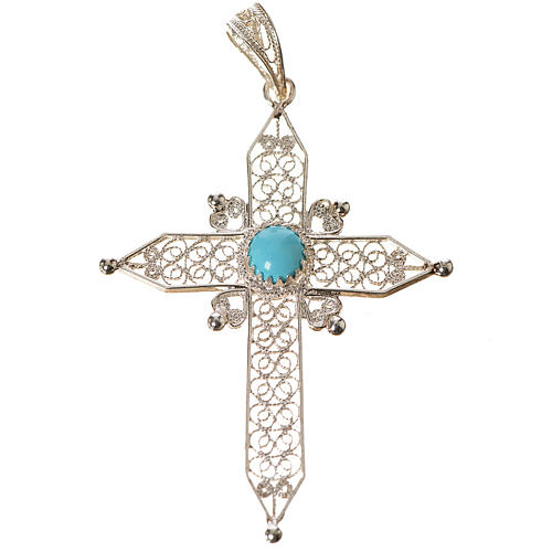 Pointed cross pendant in silver 800 with turquoise 1