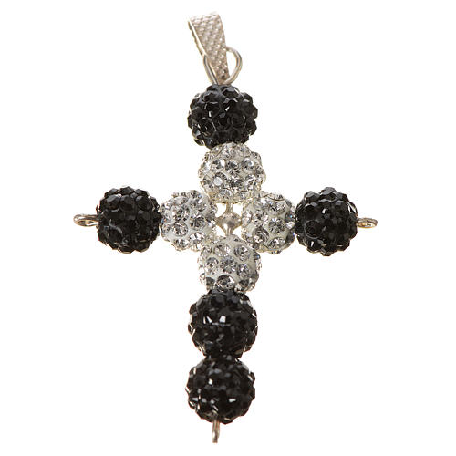 Kreuz mit Perlen strass weiß und schwarz 3x3,5 cm 1