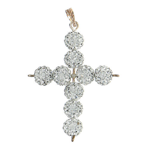 Croix avec perles strass blanches 5x4 cm 1