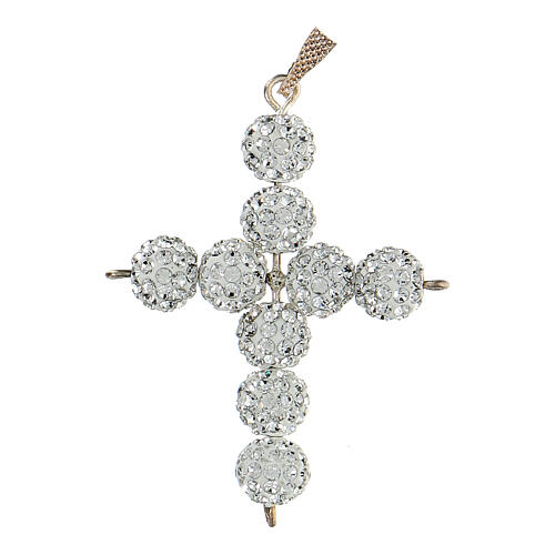 Croce con perle strass bianco 5x4 cm 3