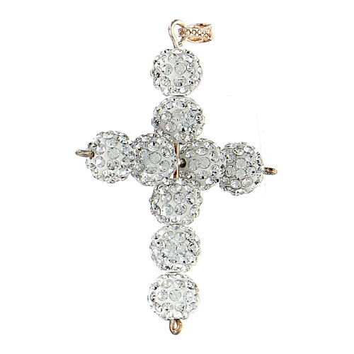 Cross with White strass pearls, 5 x 4 cm 2