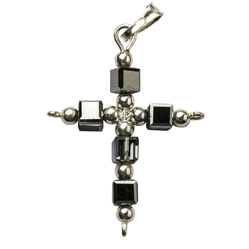 Pendant cross in silver with cubic hematite beads 1