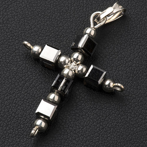 Pendant cross in silver with cubic hematite beads 2