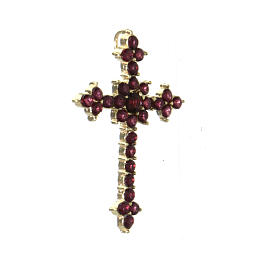 Pendant cross in silver and garnet, round brilliant cut