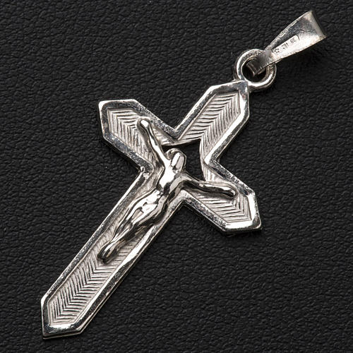 Pendant crucifix in 925 silver 2x3 cm, herringbone pattern 2