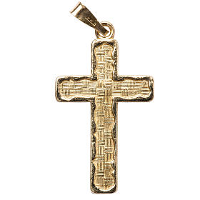 Pendant cross in gold-plated 925 silver, squares pattern