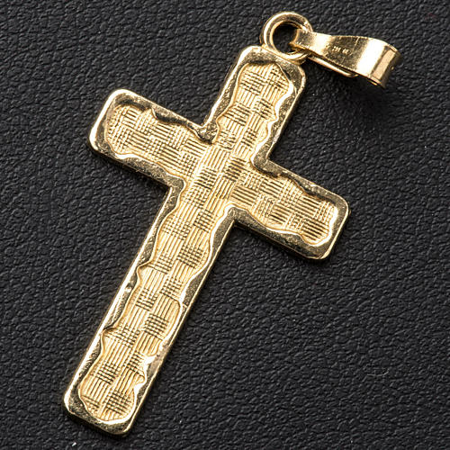 Pendant cross in gold-plated 925 silver, squares pattern 2