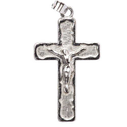 Pendant crucifix in 925 silver, squares pattern 1