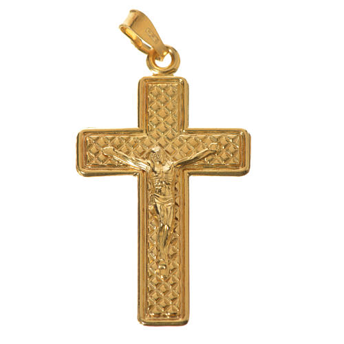 Pendant crucifix in gold-plated 925 silver, squares 4