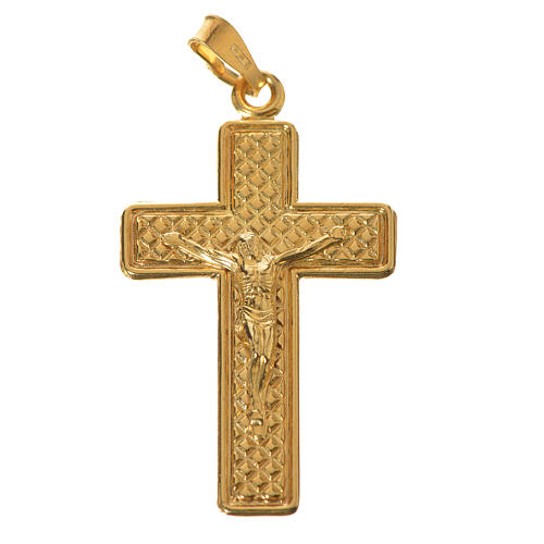 Cruz prata 925 quadriculada dourada  1