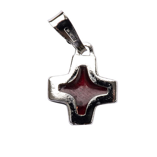Pendant cross in 925 silver with red enamel 1