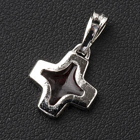 Pendant cross in 925 silver with red enamel