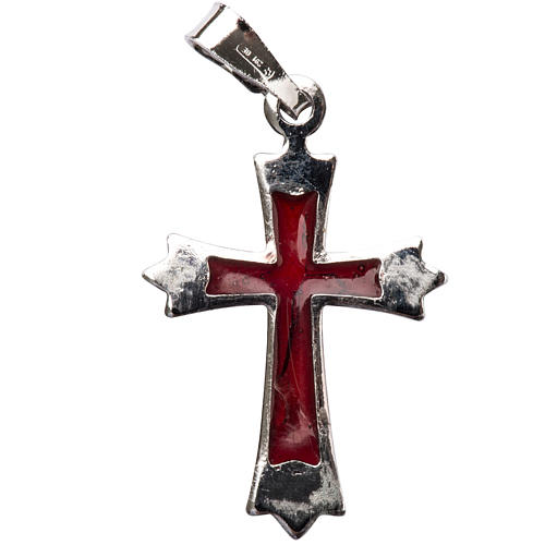 Pendant pointed cross in silver with red enamel 1