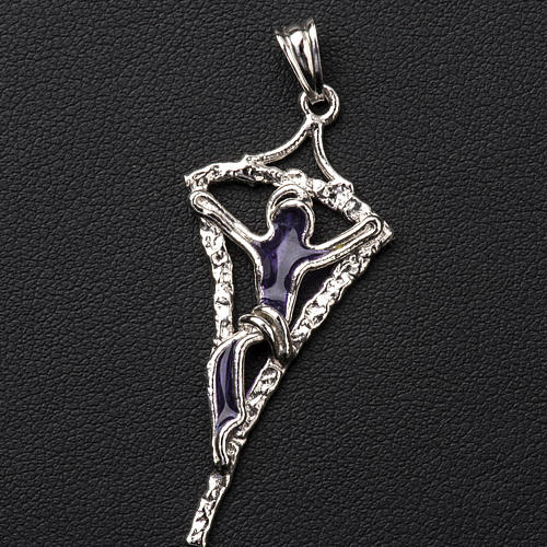 Pendant cross in silver with purple enamel 2