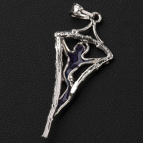 Pendant cross in silver with purple enamel 3