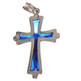 Pendant crucifix in silver with blue enamel