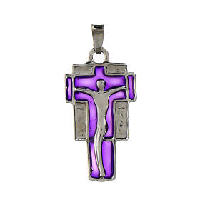 Pendant crucifix in silver and purple enamel