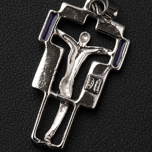 Pendant crucifix in silver and purple enamel 3