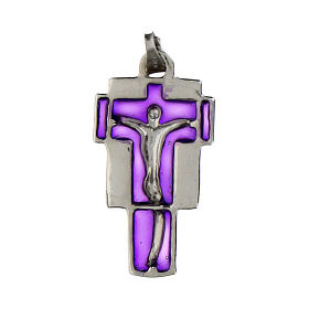 Pendant crucifix in silver and purple enamel
