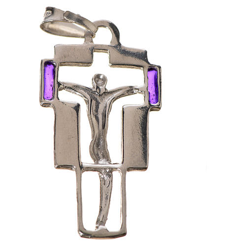 Pendant crucifix in silver and purple enamel 2