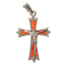 Pendant crucifix in 925 silver and red enamel