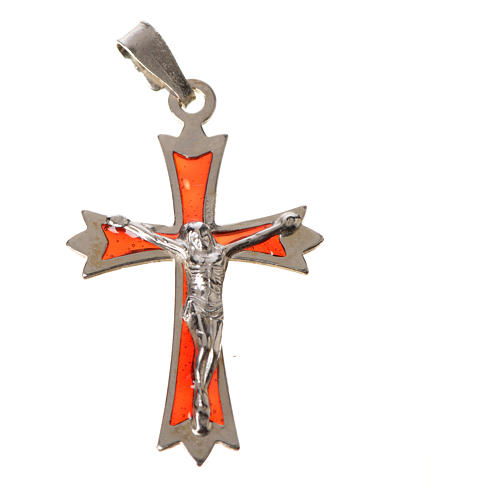 Pendant crucifix in 925 silver and red enamel 3