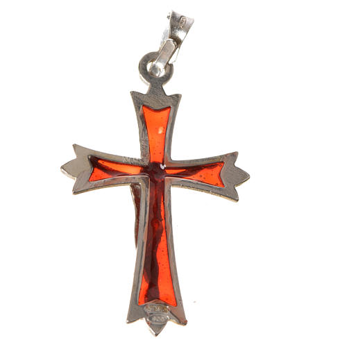 Pendant crucifix in 925 silver and red enamel 4
