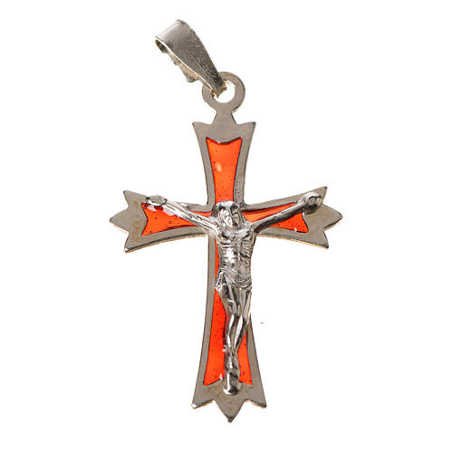 Pendant crucifix in 925 silver and red enamel 1
