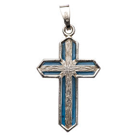 Pendant crucifix in silver and light blue enamel