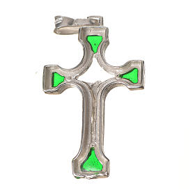 Pendant crucifix in silver and green enamel