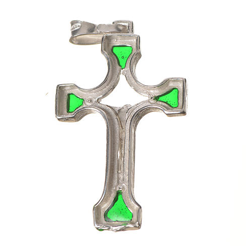 Pendant crucifix in silver and green enamel 2