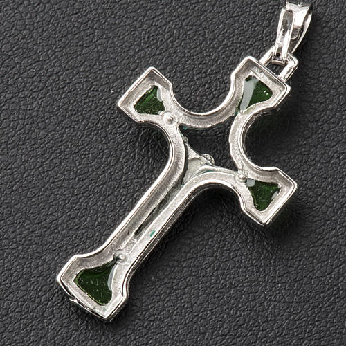 Pendant crucifix in silver and green enamel 3