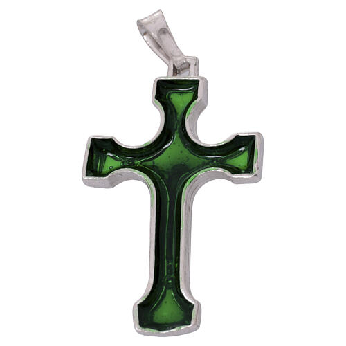 Pendant crucifix in silver and green enamel 4