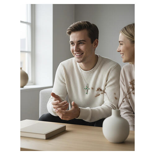 Crucifix argent 925 émail vert 3