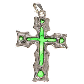 Pendant cross in 925 silver and green enamel
