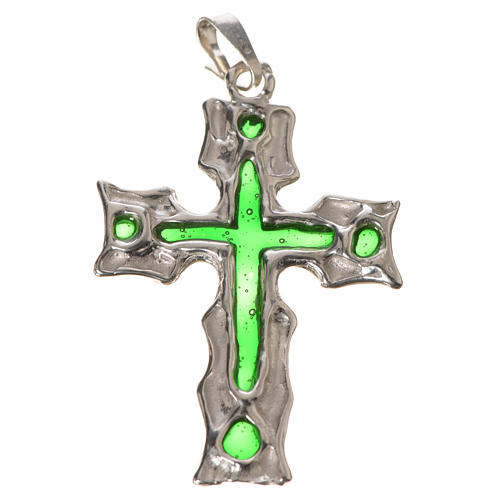 Pendant cross in 925 silver and green enamel 4
