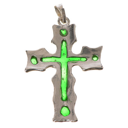 Pendant cross in 925 silver and green enamel 5